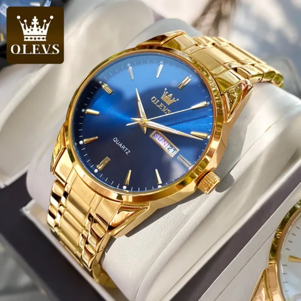 OLEVS Gold Quartz Men's Watches Stainless Steel Band Classic Waterproof with Day Date Watch Luxury Analog Luminous Watch for Men